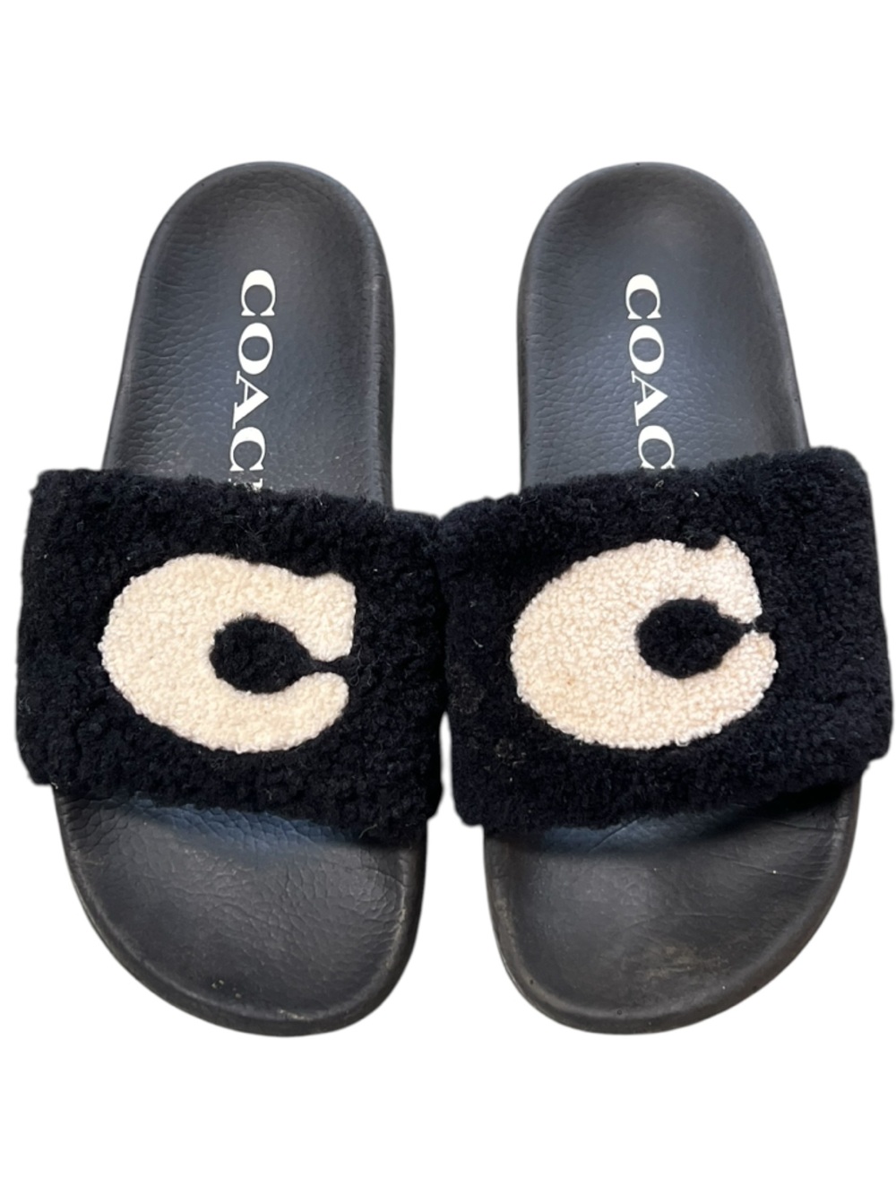 Coach Ulla black and cream shearling slide - Picture 2 of 7